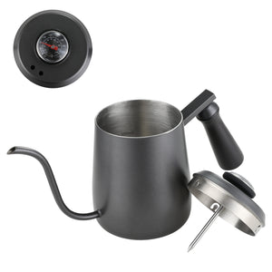 Gooseneck Coffee Kettle Stainless Steel Pour Over Coffee Ketttle 12oz, 350ml Long Narrow Spout Drip Gooseneck Pot with Thermometer - yycoffee