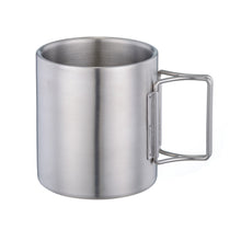 Load image into Gallery viewer, Simple outdoor camping cup coffee mug, double wall stainless steel mug travel mug, foldable handle camping mug, 300ML, silver - yycoffee
