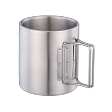 Загрузить изображение в средство просмотра галереи, Simple outdoor camping cup coffee mug, double wall stainless steel mug travel mug, foldable handle camping mug, 300ML, silver - yycoffee
