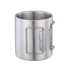 Загрузить изображение в средство просмотра галереи, Simple outdoor camping cup coffee mug, double wall stainless steel mug travel mug, foldable handle camping mug, 300ML, silver - yycoffee
