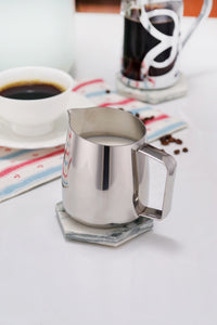 Milk Frothing Pitcher Stainless Steel Coffee Milk Frother Cup 14oz Milk Frothing Jug 420ml with Measurement Scale, Stainless Steel Finish - yycoffee