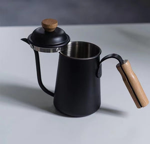 Coffee Stainless Steel Wooden Handle Drip Pot, 650ML - yycoffee