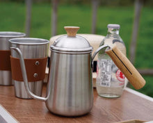 Load image into Gallery viewer, Coffee Stainless Steel Wooden Handle Drip Pot, 650ML - yycoffee
